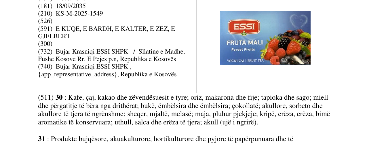 Zëri i markës FRUTA MALI në buletin