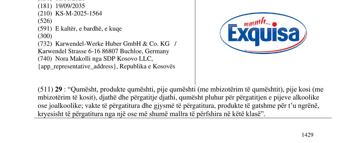 Zëri i markës Exquisa në buletin