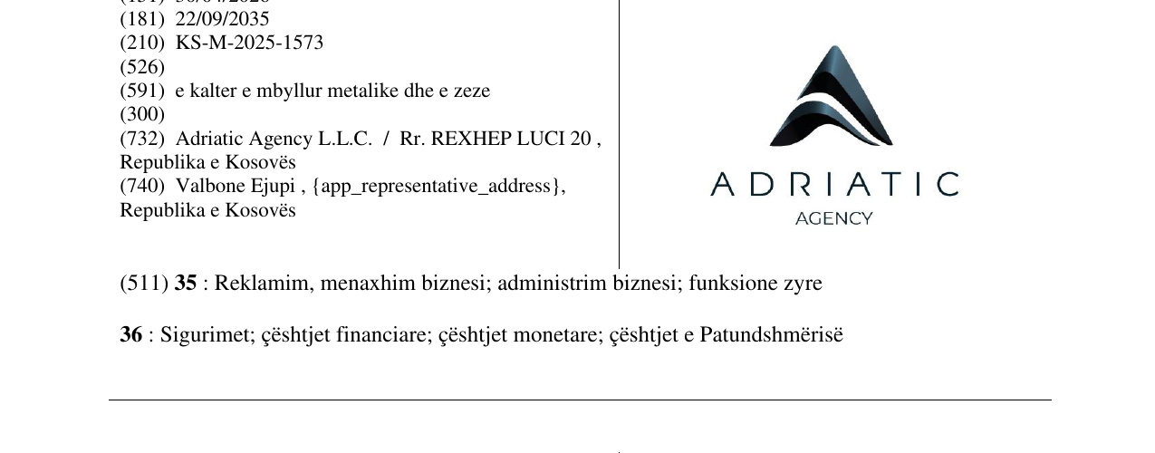 Zëri i markës ADRIATIC AGENCY në buletin