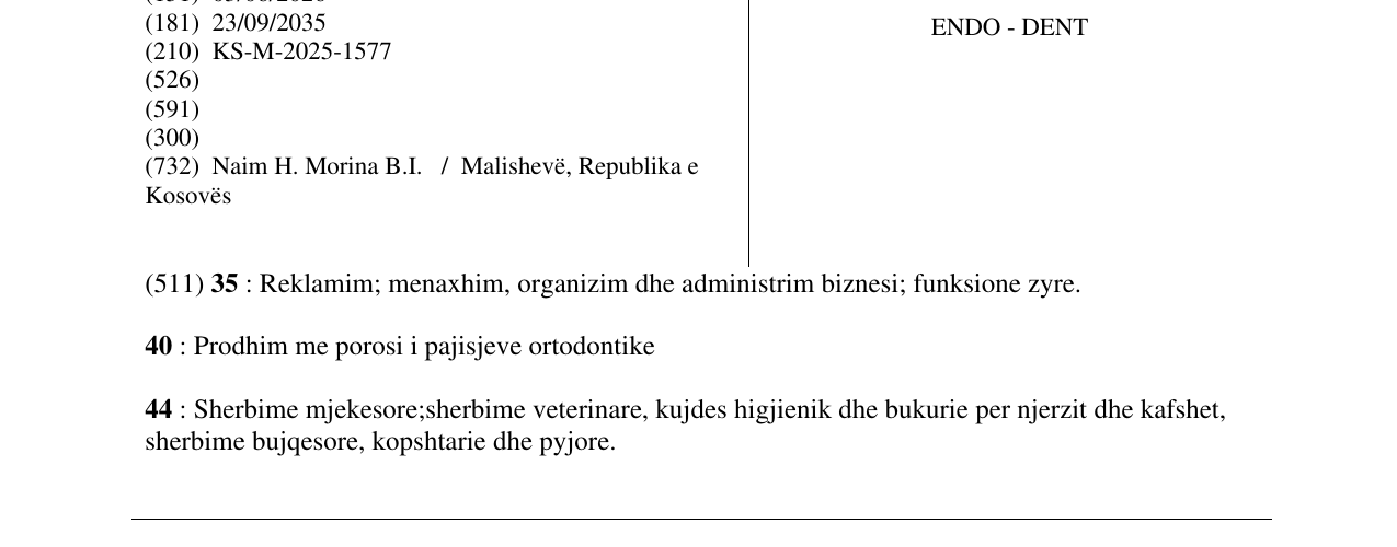 Zëri i markës ENDO - DENT në buletin