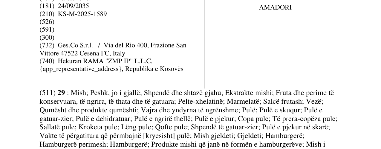 Zëri i markës AMADORI në buletin