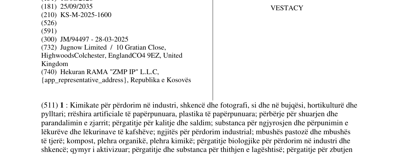 Zëri i markës VESTACY në buletin