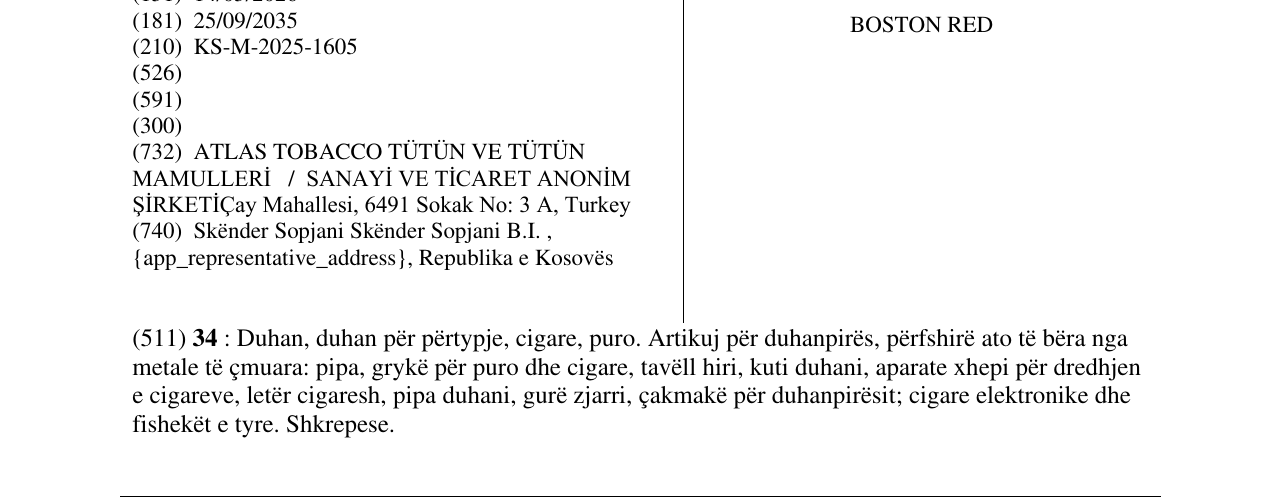 Zëri i markës BOSTON RED në buletin