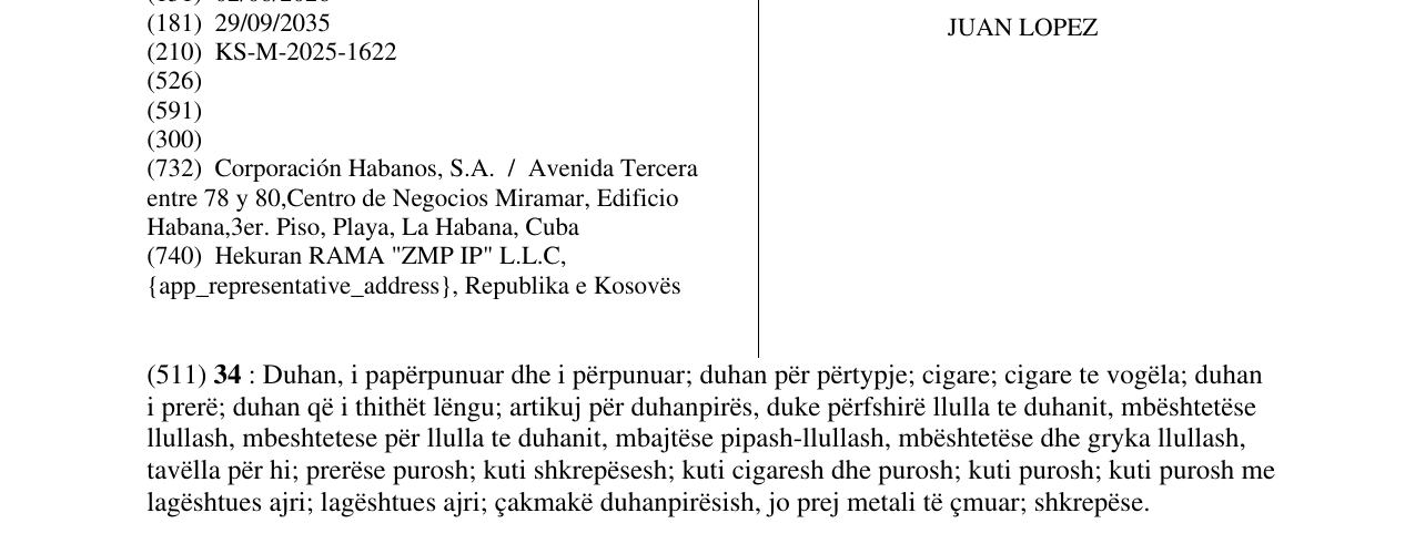 Zëri i markës JUAN LOPEZ në buletin