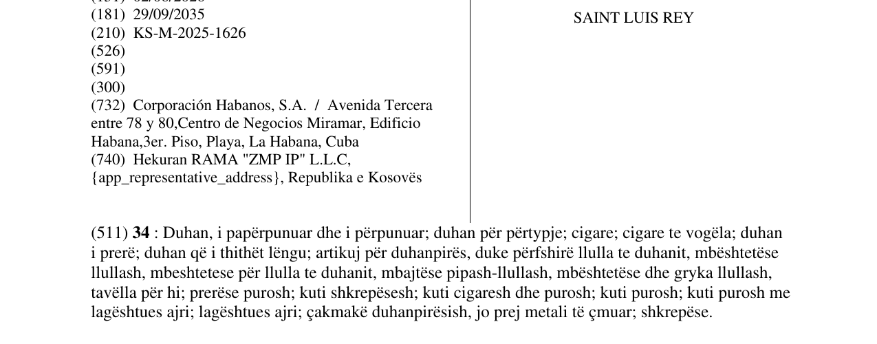 Zëri i markës SAINT LUIS REY në buletin