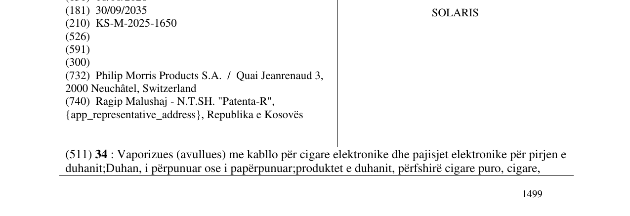 Zëri i markës SOLARIS në buletin