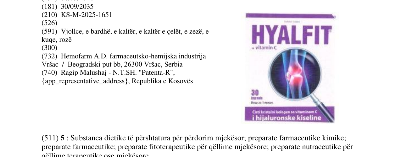 Zëri i markës HYALFIT në buletin