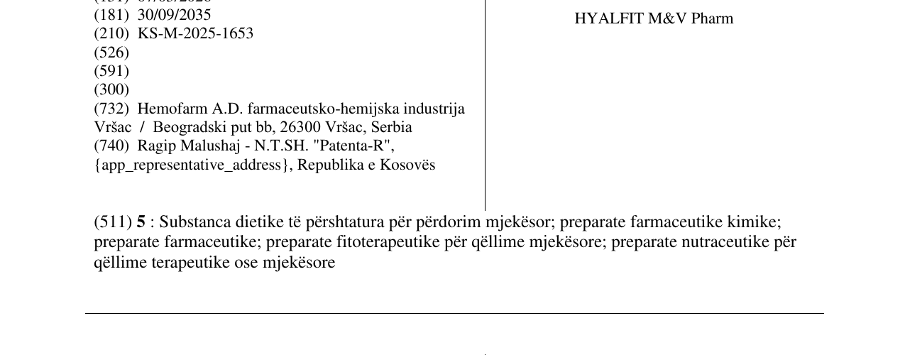 Zëri i markës HYALFIT M&V Pharm në buletin