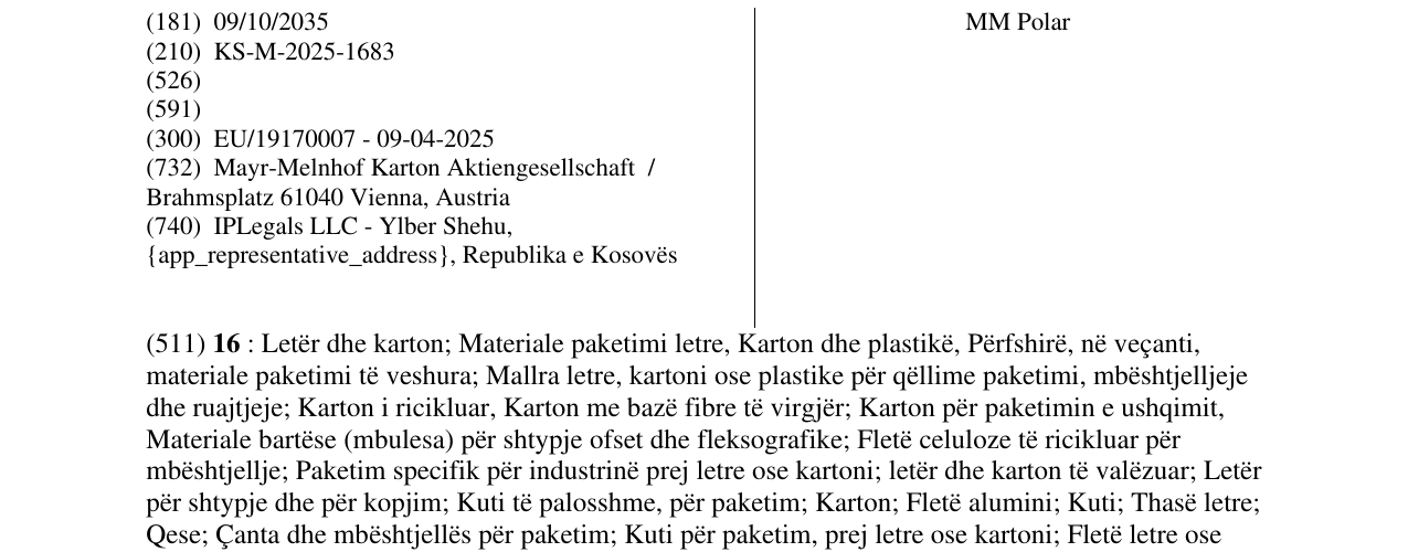 Zëri i markës MM Polar në buletin