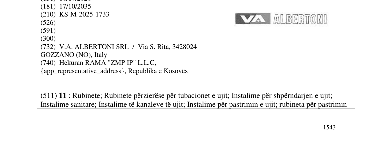Zëri i markës VA ALBERTONI në buletin