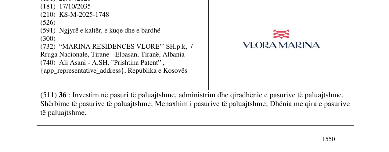 Zëri i markës VLORA MARINA në buletin