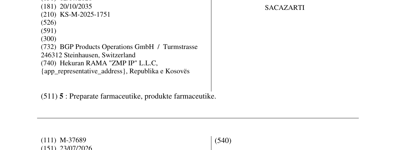 Zëri i markës SACAZARTI në buletin