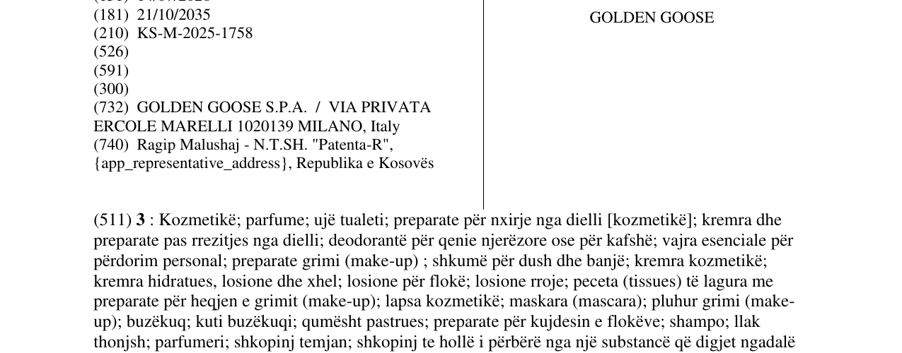 Zëri i markës GOLDEN GOOSE në buletin