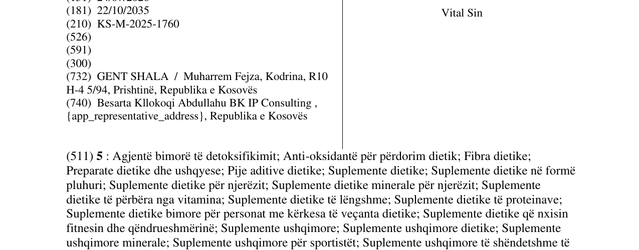 Zëri i markës Vital Sin në buletin
