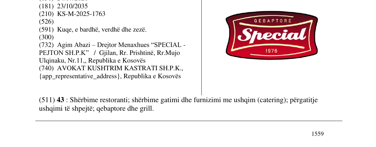 Zëri i markës QEBAPTORE Special 1976 në buletin