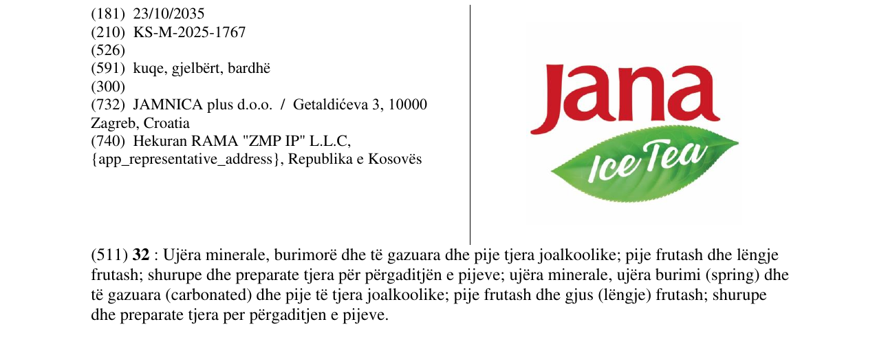 Zëri i markës jana ice Tea në buletin