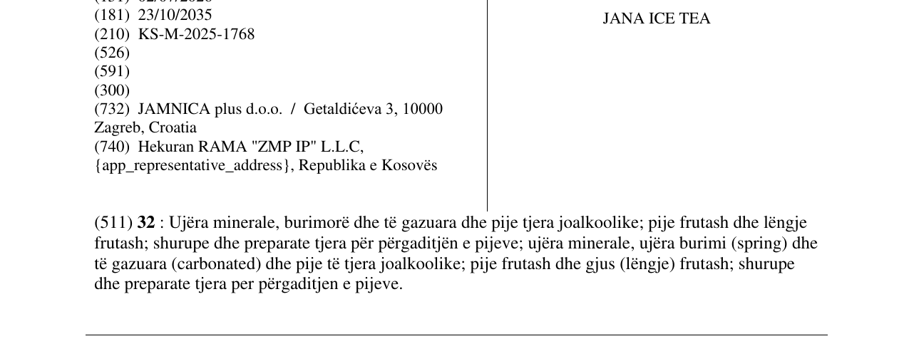 Zëri i markës JANA ICE TEA në buletin