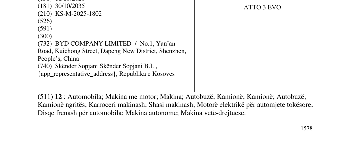 Zëri i markës ATTO 3 EVO në buletin