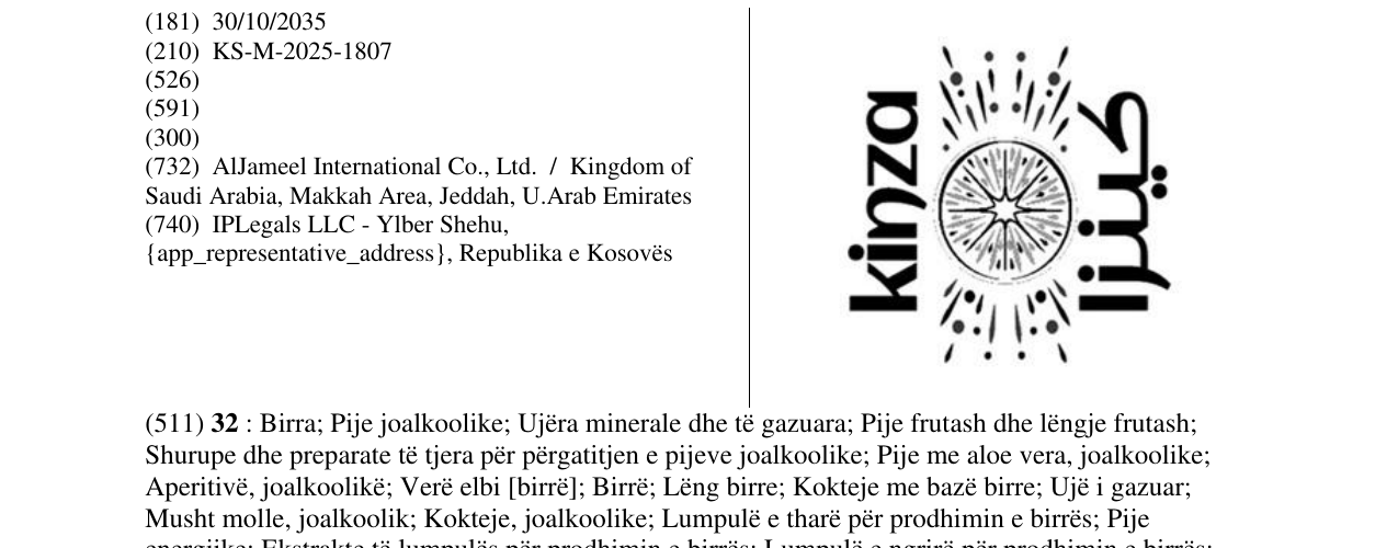 Kinza markasının bültendeki kaydı