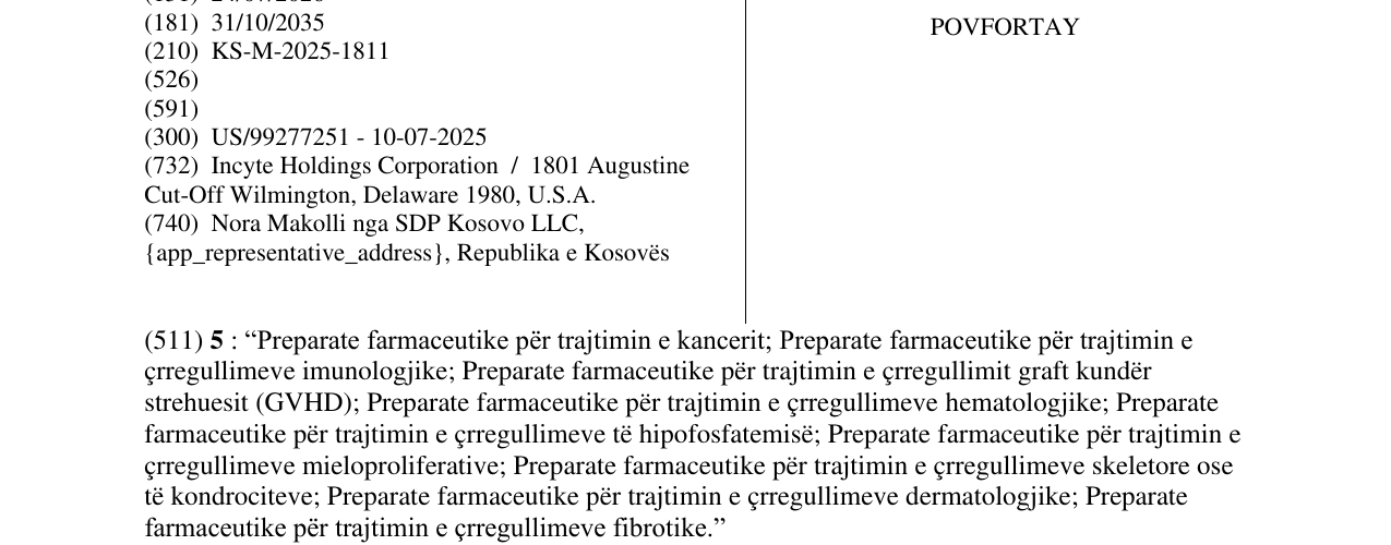 Zëri i markës POVFORTAY në buletin