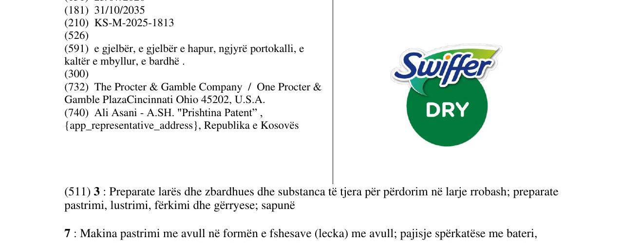 Zëri i markës Swiffer DRY në buletin