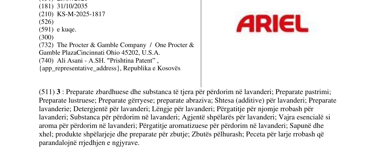 Zëri i markës ARIEL në buletin