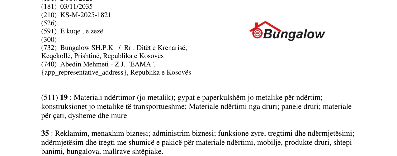 Zëri i markës Bungalow në buletin