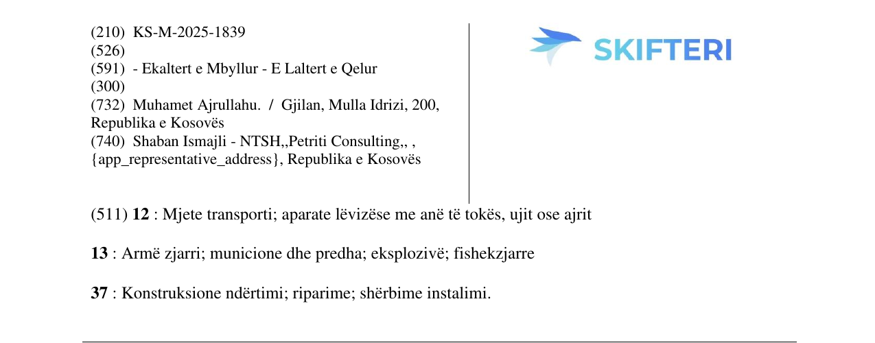 Zëri i markës SKIFTERI në buletin