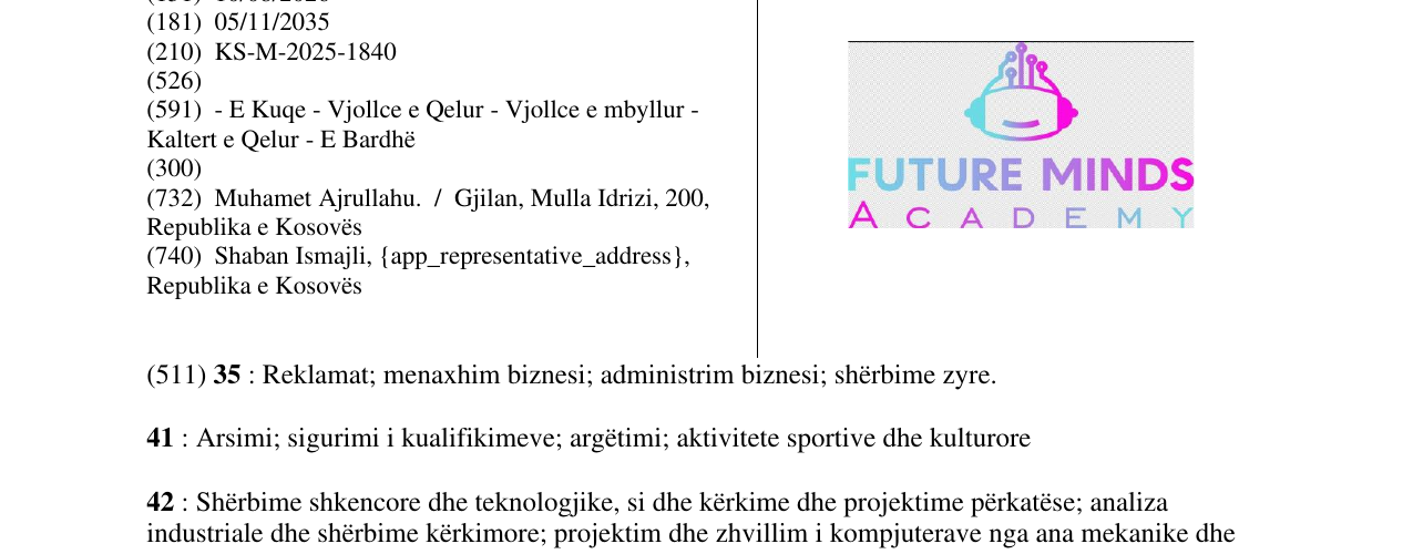 Zëri i markës FUTURE MINDS ACADEMY në buletin