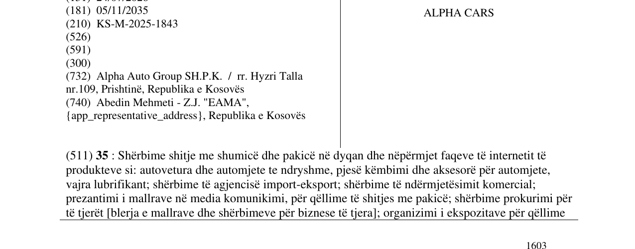 Zëri i markës ALPHA CARS në buletin