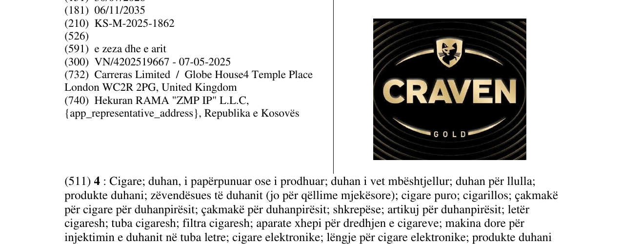 Zëri i markës CRAVEN në buletin