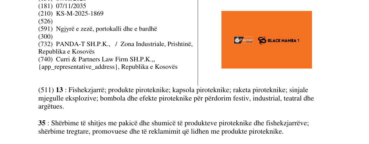 Zëri i markës BLACK MAMBA 1 në buletin