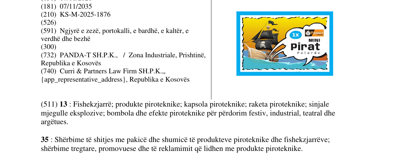 Zëri i markës PIRAT PETARDE në buletin