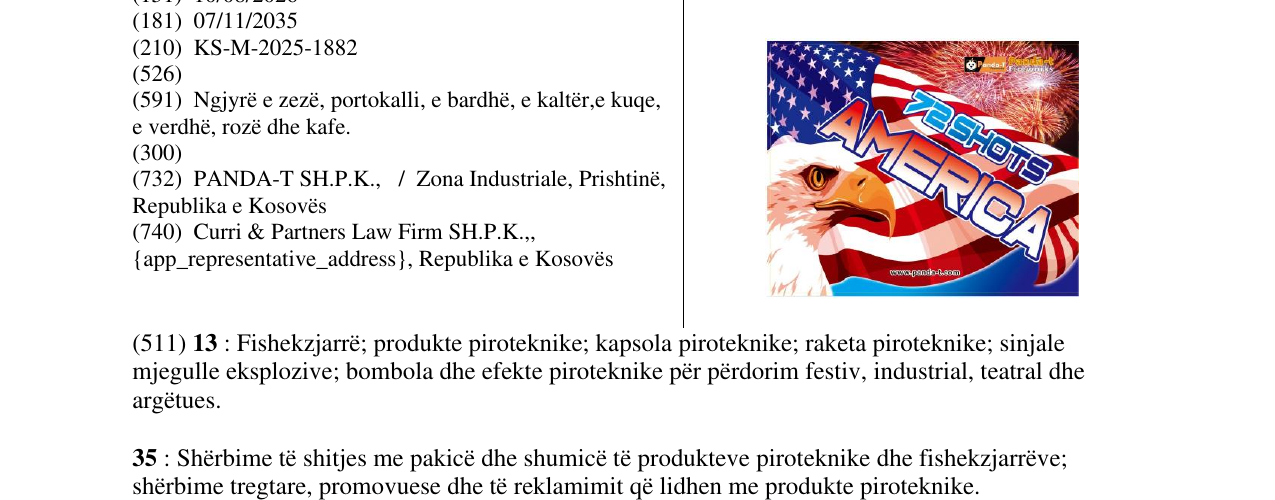 Zëri i markës 72 SHOTS AMERICA në buletin