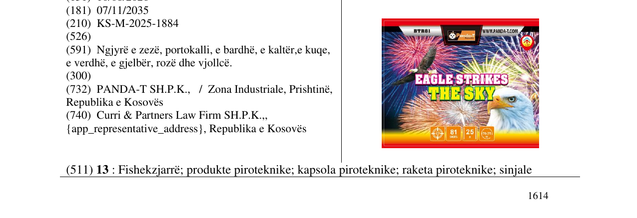 Zëri i markës EAGLE STRIKES THE SKY në buletin