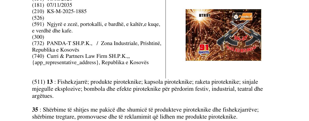 Zëri i markës AK-47 KALLASHNIKOV në buletin