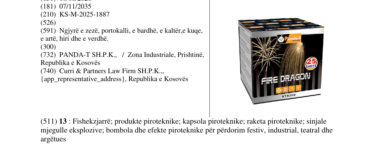 Zëri i markës FIRE DRAGON në buletin