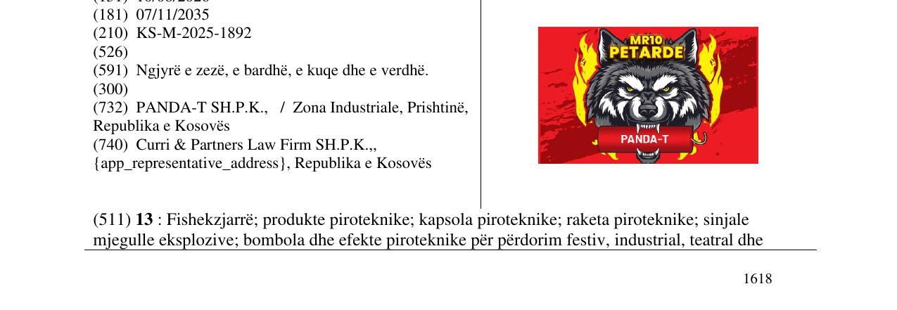 Zëri i markës MR10 PETARDE në buletin