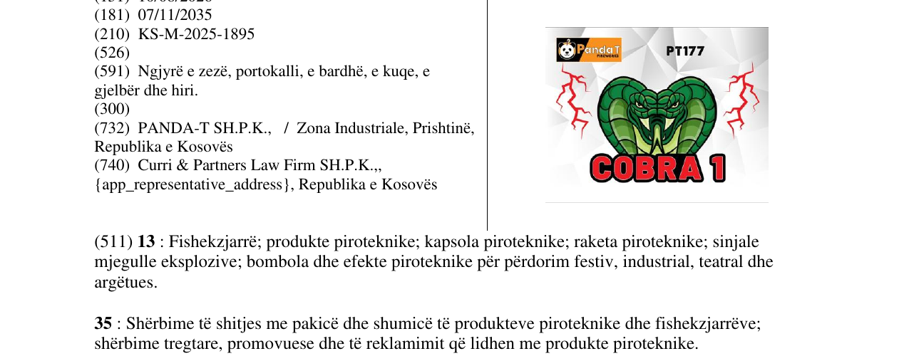 Zëri i markës COBRA 1 në buletin