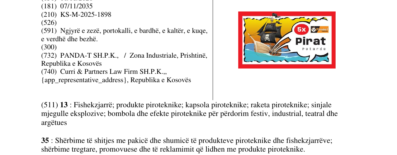 Zëri i markës 5X PIRAT në buletin