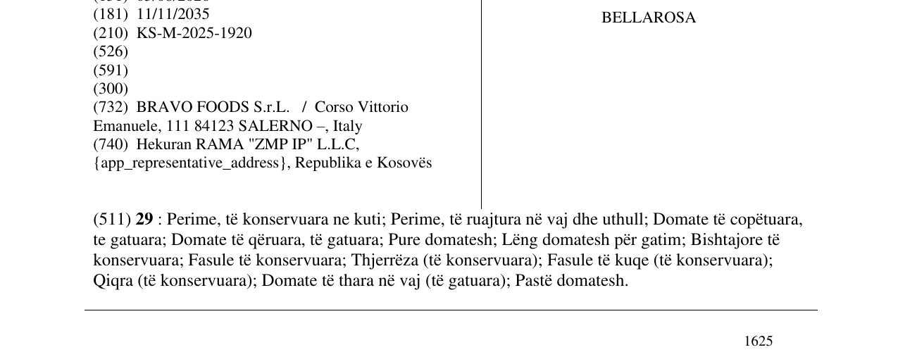 Zëri i markës BELLAROSA në buletin