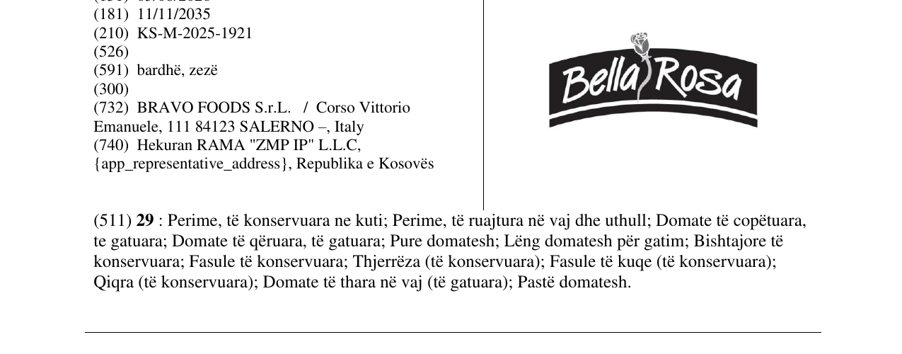 Zëri i markës Bella Rosa në buletin
