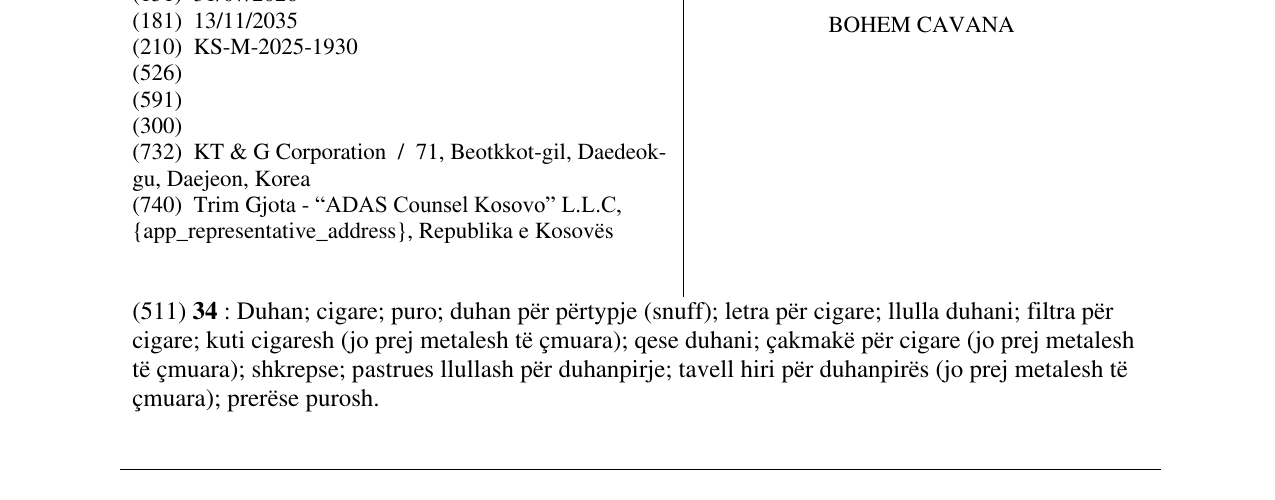 Zëri i markës BOHEM CAVANA në buletin