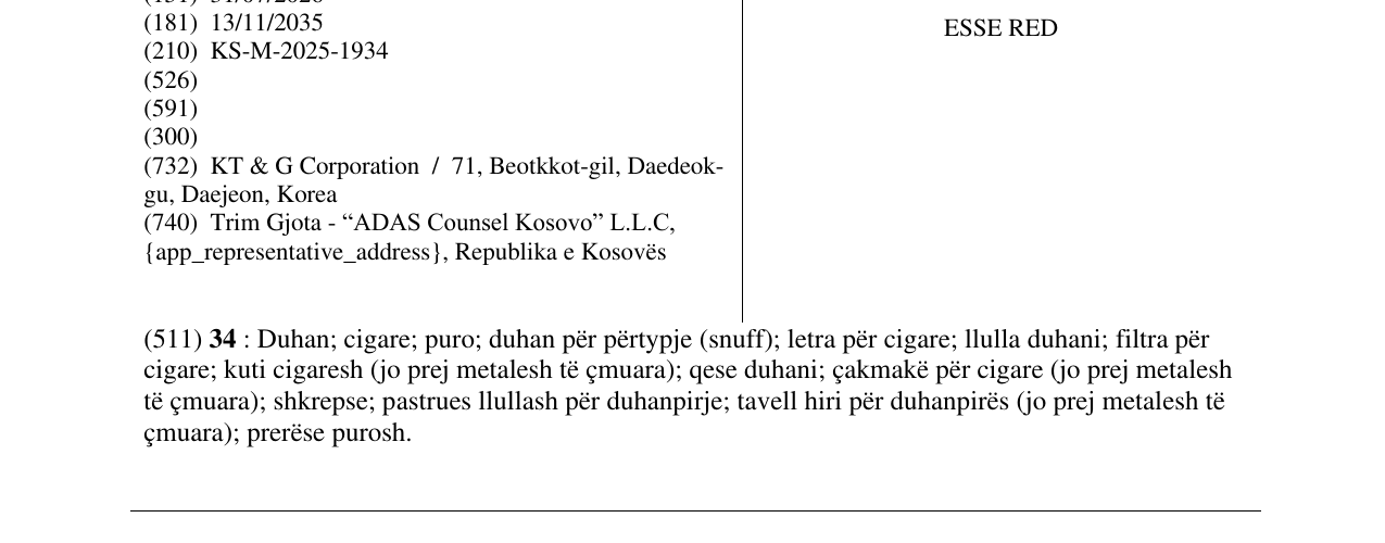 Zëri i markës ESSE RED në buletin