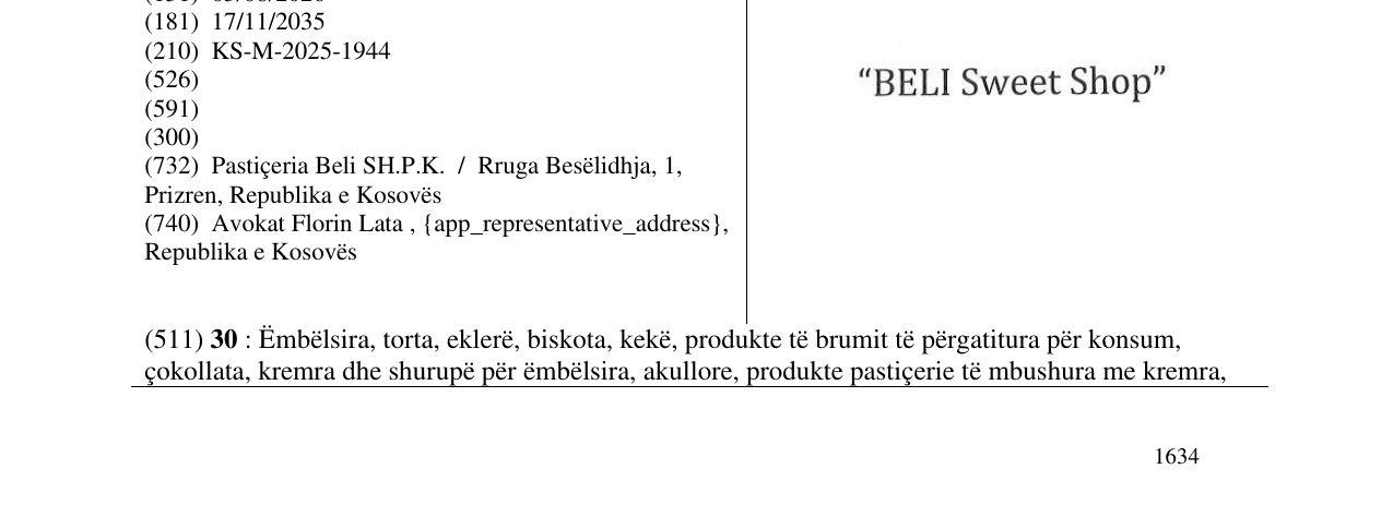Zëri i markës “BELI Sweet Shop” në buletin