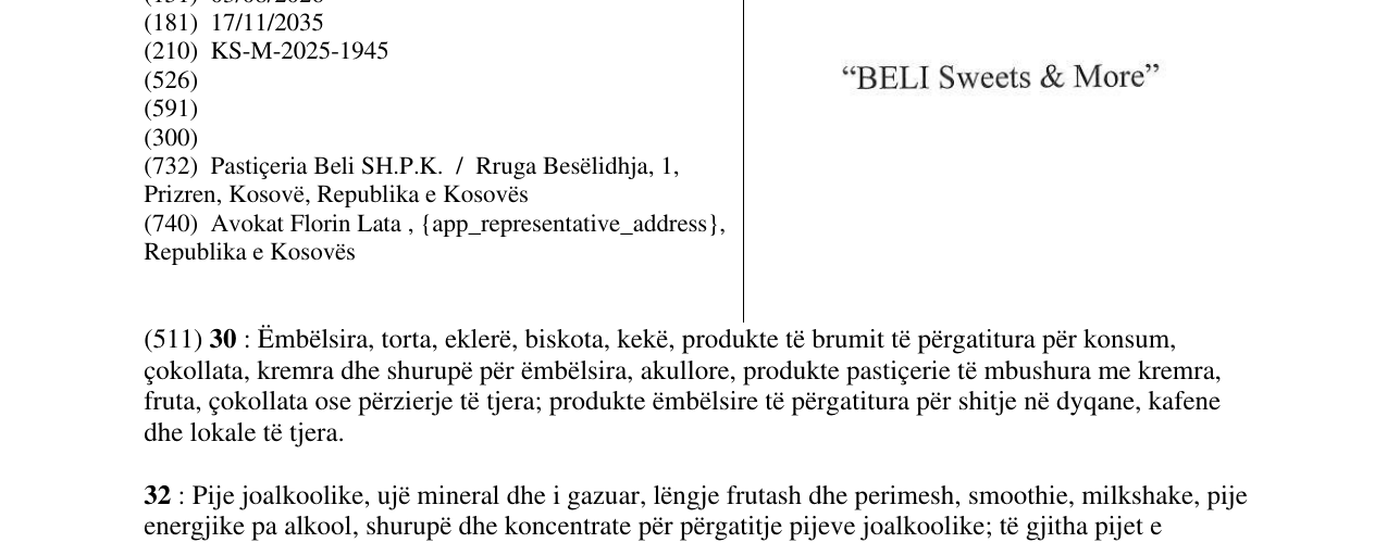 Zëri i markës “BELI Sweets & More” në buletin