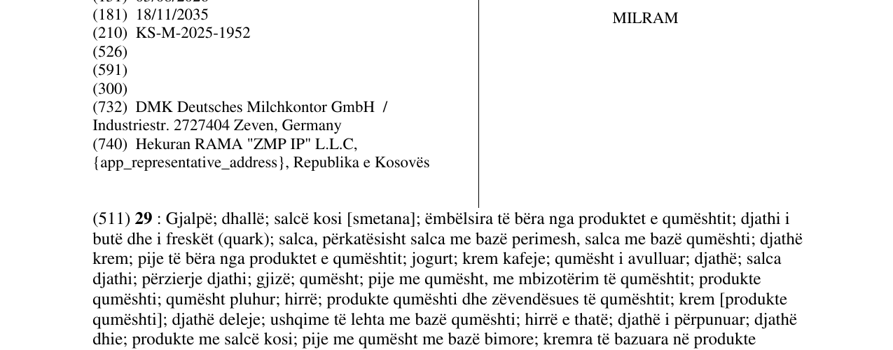 Zëri i markës MILRAM në buletin