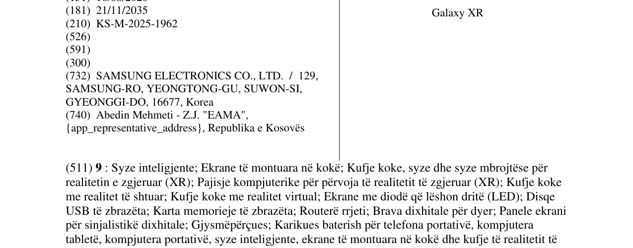 Zëri i markës Galaxy XR në buletin