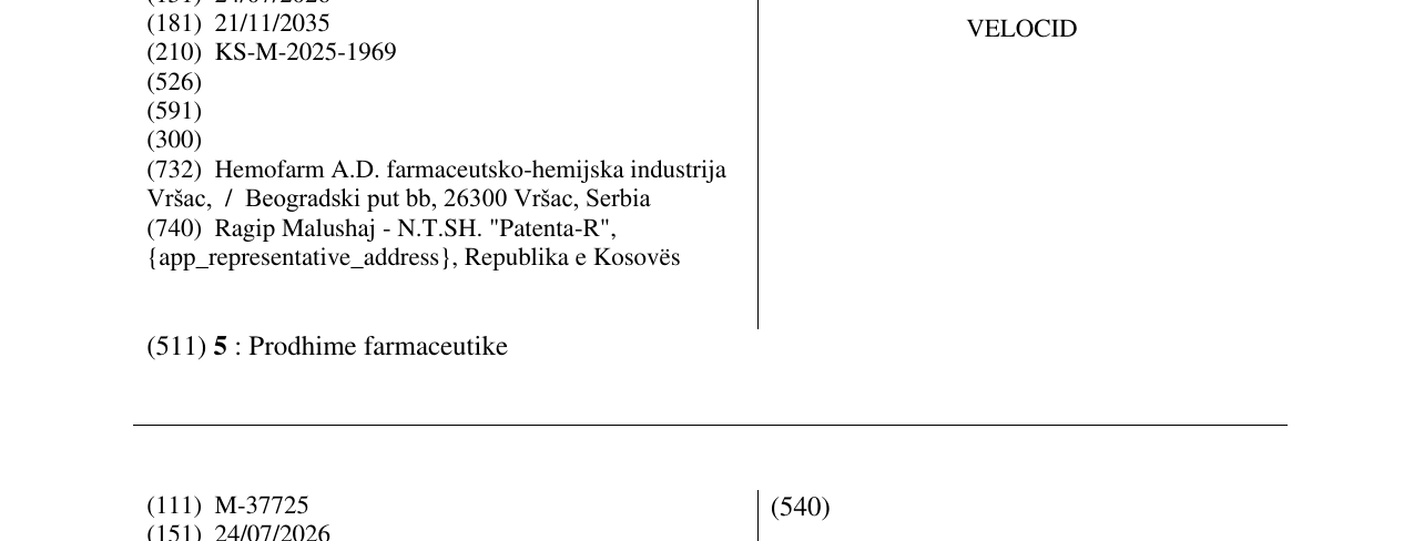 Zëri i markës VELOCID në buletin