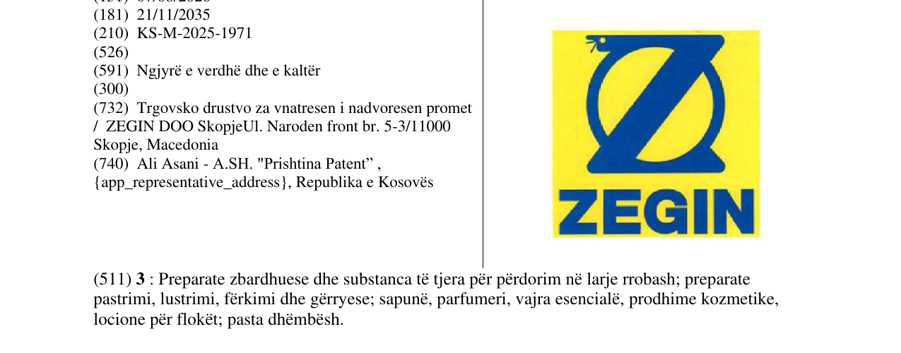 Zëri i markës ZEGIN në buletin